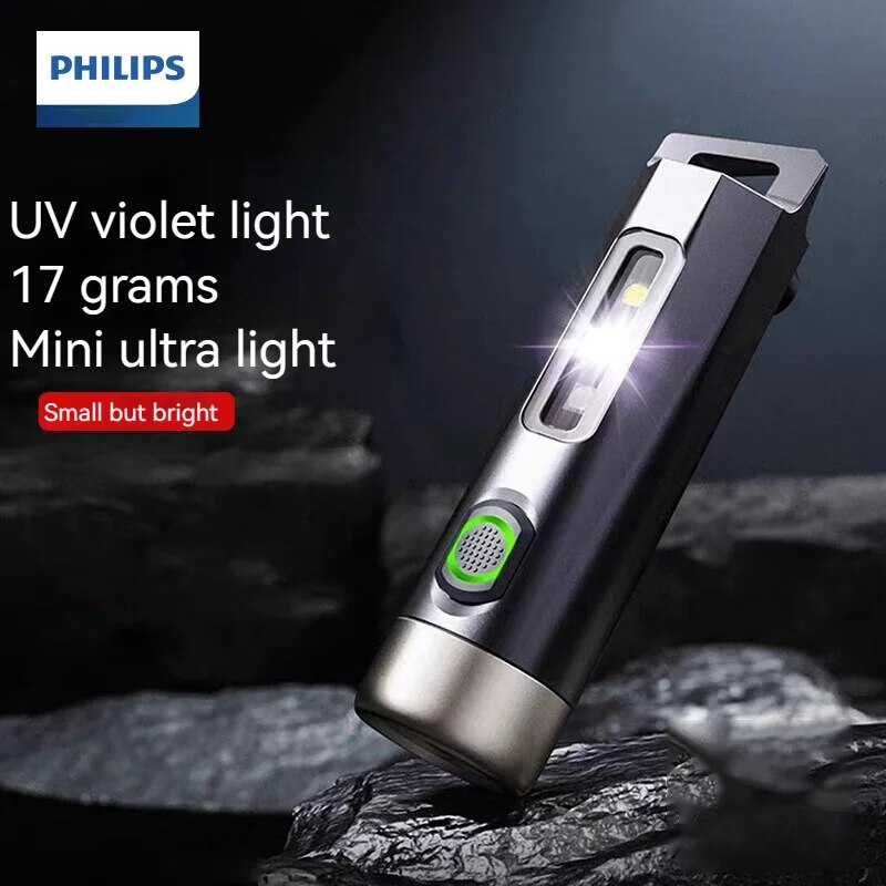 Philips mais nova lanterna portátil led recarregável luz uv mini lanternas lâmpada de acampamento para caminhadas auto defesa