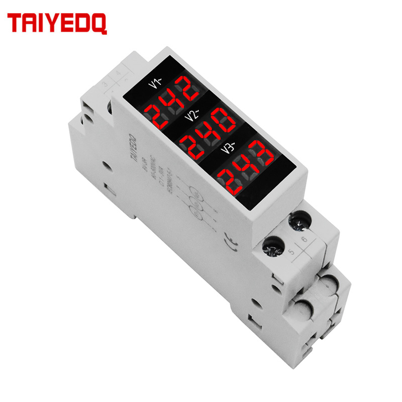 LED Three Phase Voltmeter Mini Digital Display Modular Voltage Meter 80-500VAC Din Rail V1 V2 V3