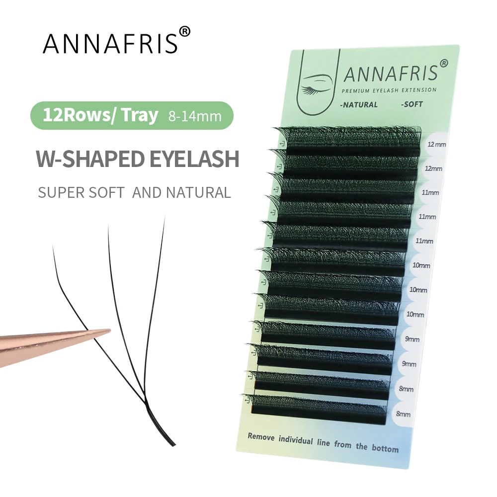 ANNAFRIS 3D W forme Extension de cils préfabriqués Volume ventilateurs en forme de W trèfle naturel doux Faux vison Faux cils