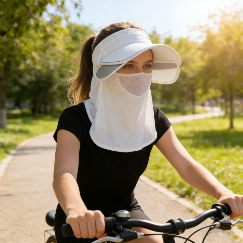 Summer UV Resistant Breathable Mask, Outdoor Sports Cycling Wide Brimmed Sun Protection Hat, Suitable for Both Men and Women