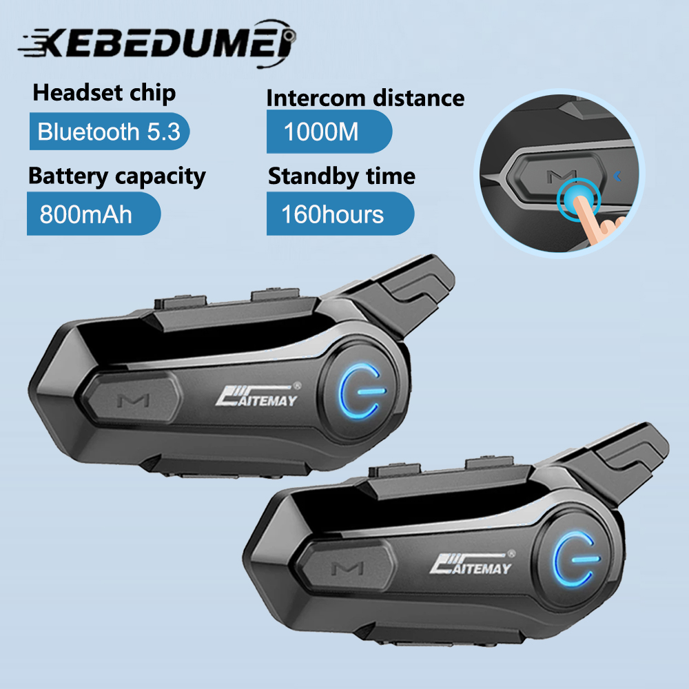 オートバイのヘルメット用のBluetoothヘッドセット,音楽と共有用のインターホンデバイス,OB5.3,1000m, 1, 2, 3, 4
