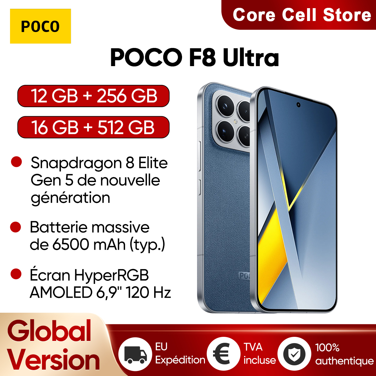 Smartphone POCO F8 Ultra 5G Versione Globale Snapdragon ®   8 Elite Gen 5 Display AMOLED da 6,9 pollici con protezione per gli occhi, 6500mAh, 100W HyperCharge, NFC