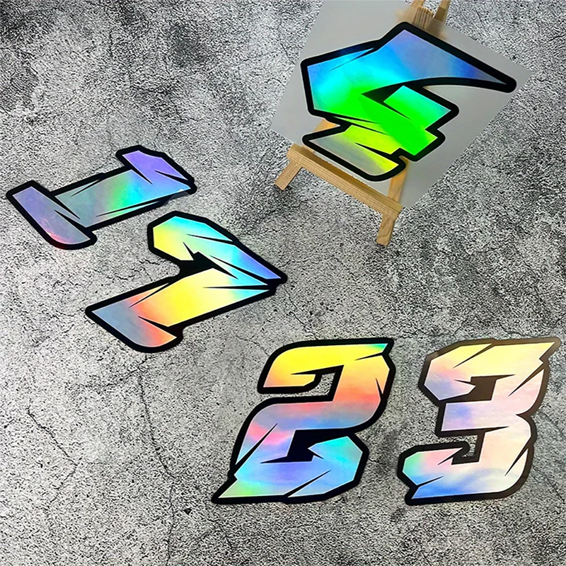 1PC Laser Number Motorcycle Stickers Waterproof Motorbike Fuel Tank Electric Scooter Bicycle Decoration Durable Vinyl Decals