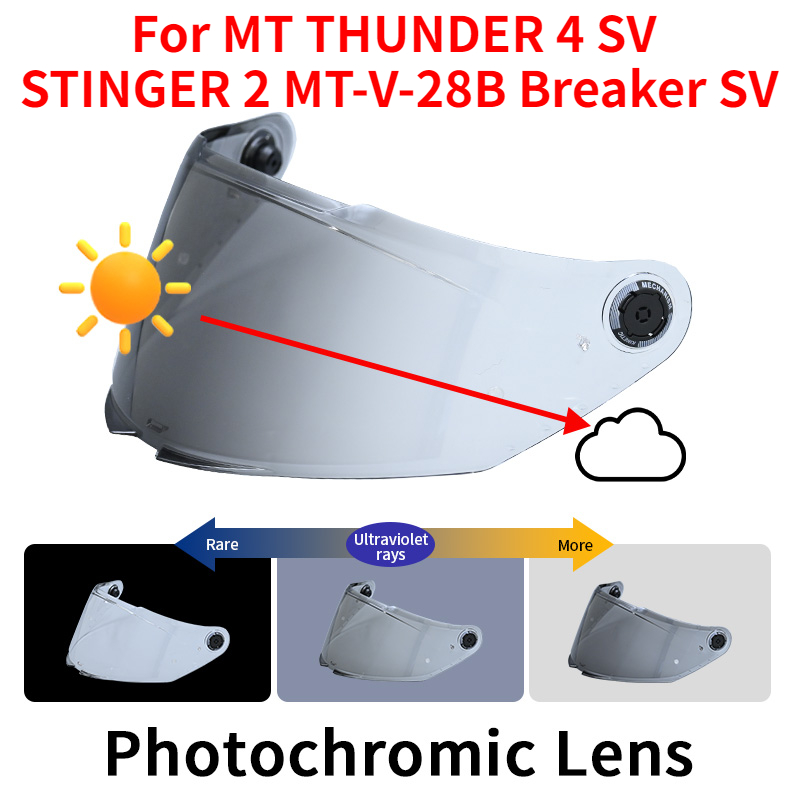 Viseira de capacete fotocromática para mt MT-V-28B thunder 4 sv stinger 2 disjuntor sv substituição escudo óculos tela capacete acessórios
