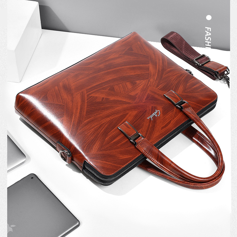 Teczka z fakturą drewna Skóra PU Męska luksusowa torebka Dokumenty wykonawcze Portfolio biurowe na ramię Biznesowa torba boczna typu crossbody