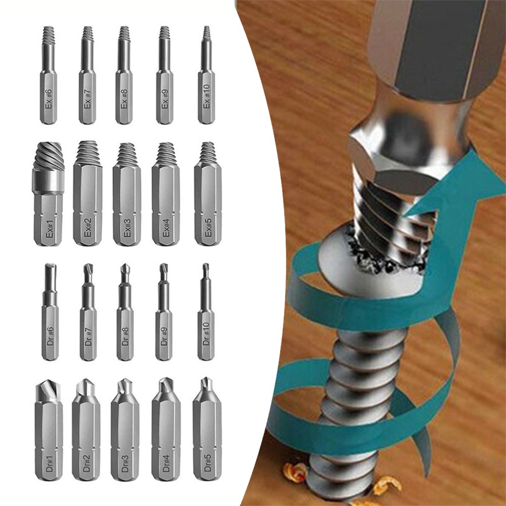 10 Pz 4/6.35mm Estrattore per viti danneggiate Set di punte da trapano Kit estrattore per viti spelate per viti esagonali Estrattore per bulloni rotti