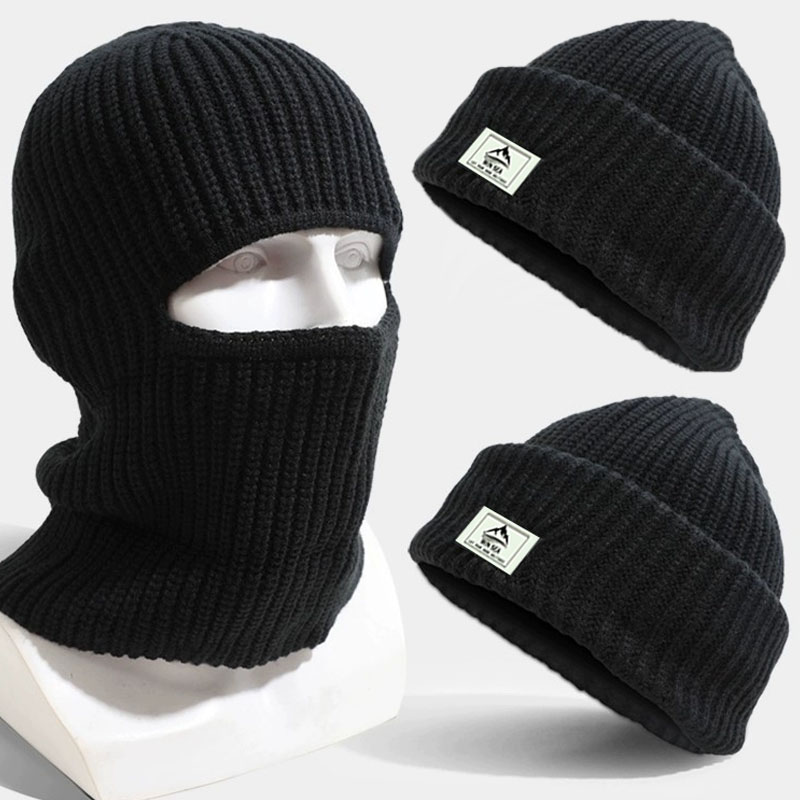 2In1 Mask Beanies Hat Men Winter Balaclava Hats Knitted Hats Fashion Full Face Ski Bonnet Tactical Cycling Earmuffs Cap Knitted