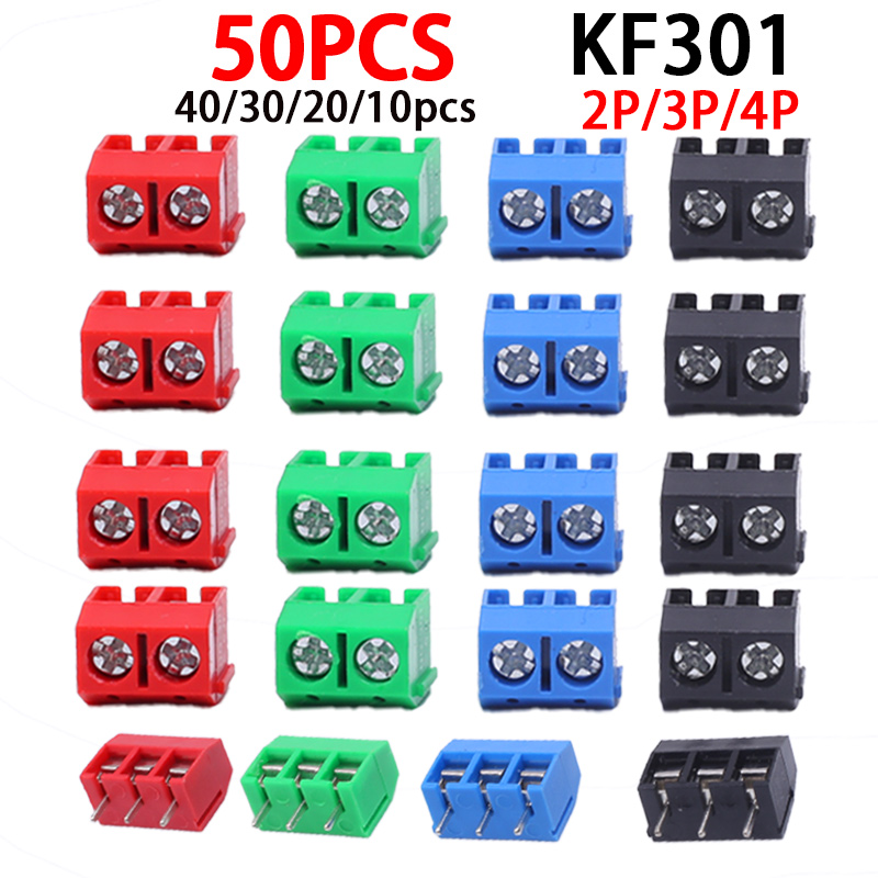 10/20/50Pcs/lot KF301-5.0-2P KF301-3P KF301-4P Pitch 5.0mm Straight Pin 2P 3P Screw PCB Terminal Block Connector Blue Green