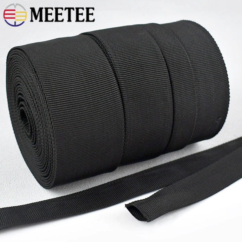 5/8/10M 20-50mm Black Nylon Webbing Tapes 1.2mm Thick Hollow Tubular Ribbon Band DIY Dog Collar Belt Sling Bag Strap Sew Trims