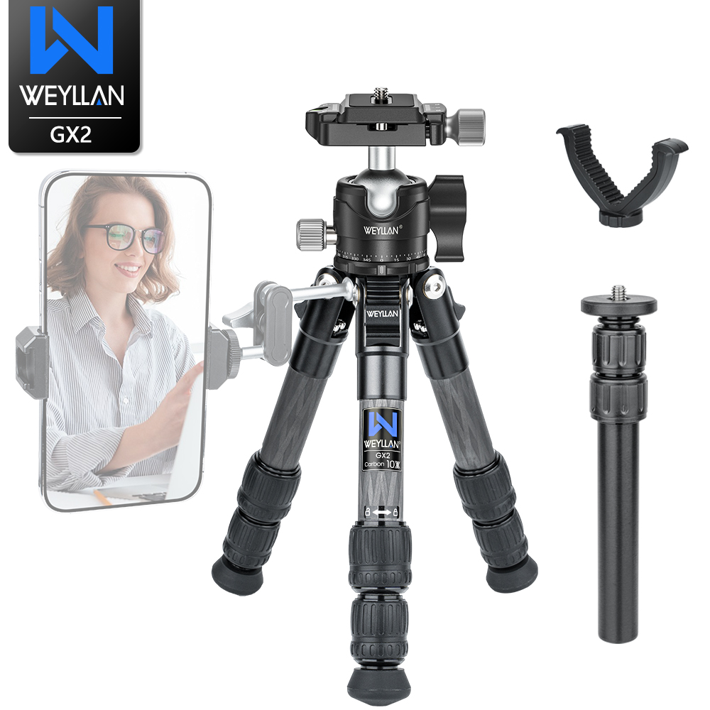 WEYLLAN Mini คาร์บอนไฟเบอร์ขาตั้งกล้องแบบพกพาน้ําหนักเบาขาตั้งกล้อง GX2 Travel ขาตั้งกล้องสําหรับกล้อง DSLR โหลดสูงสุด 10 กก.
