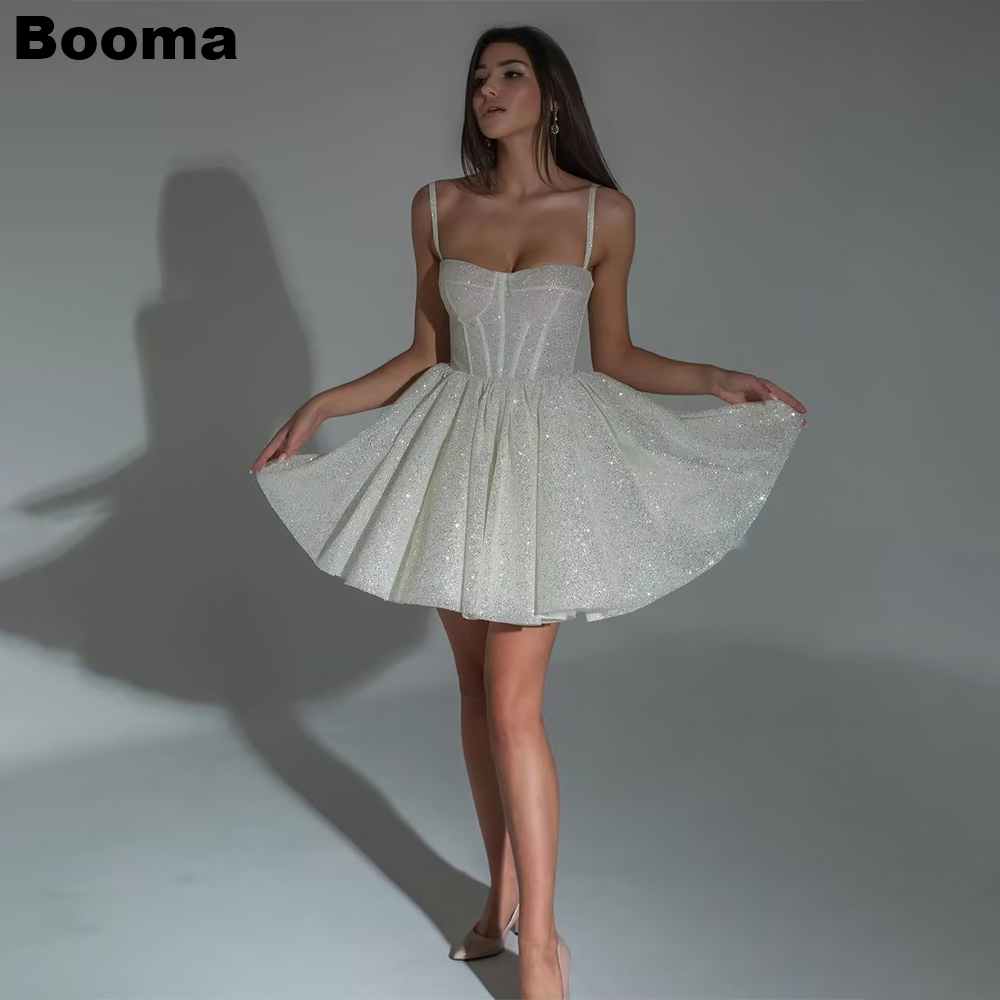 Короткие свадебные платья Booma трапециевидной формы, милые блестящие вечерние платья невесты для женщин, плиссированные свадебные платья по индивидуальному заказу