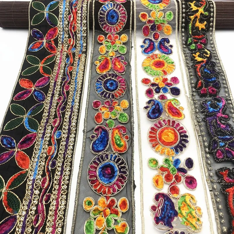 1 Yards Etnische Gouddraad Pailletten Afrikaanse Kant Versieringen Lint Diy Naaien Jurk Decoratie Geborduurde Stof