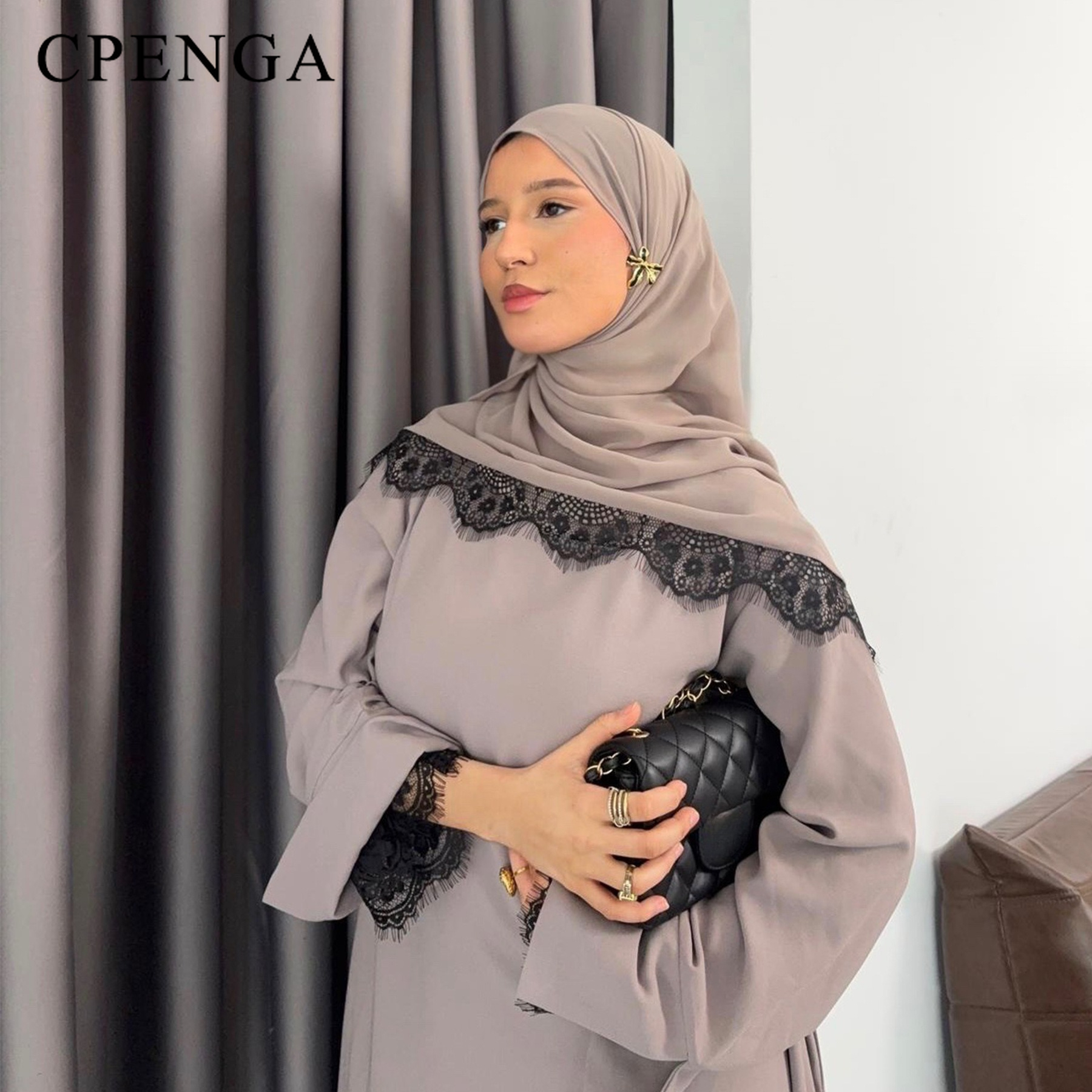 Tweedelige luxe kant Dubai hijab abaya voor moslimvrouwen, elegante Arabische bescheiden jurk, Ramadan Eid Islam feestdagen outfit, Turkse robe