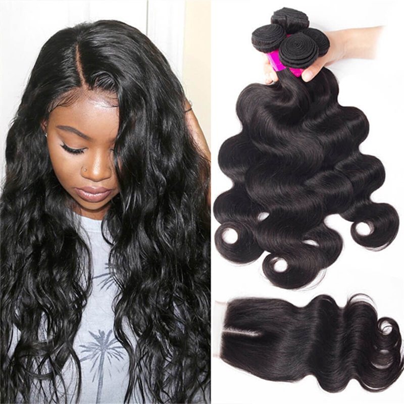 Натуральные необработанные бразильские волосы Virgin Hair в пучках с закрытием, волнистые, Remy, человеческие волосы, 4x4, 5x5, кружевные, 3/4 пучка с закрытием