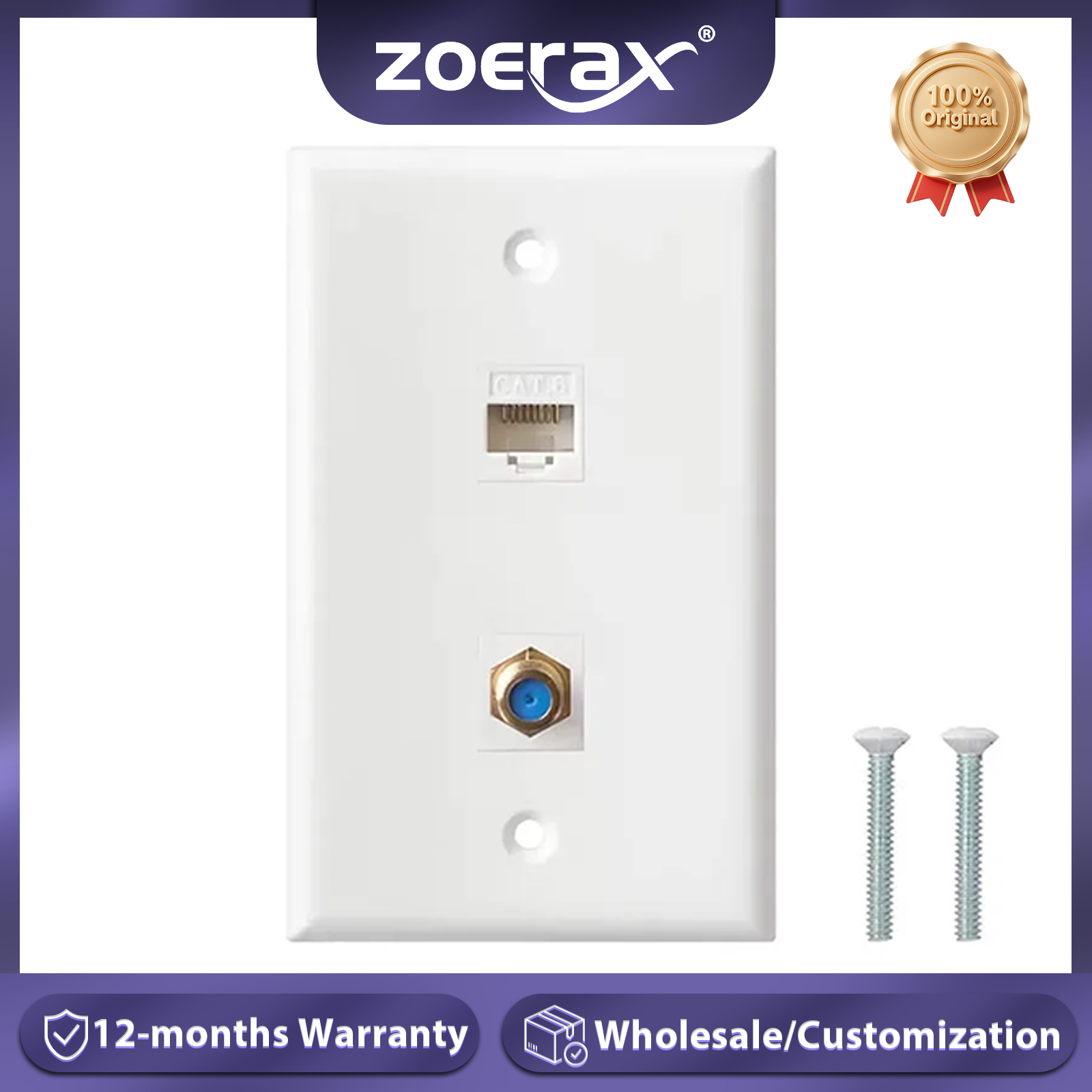 ZoeRax Ethernet Coax Wall Plate, 2-Port/3-Port Cat6 Keystone Jack Coupler i pozłacana płytka ścienna z gniazdem Keystone RG6