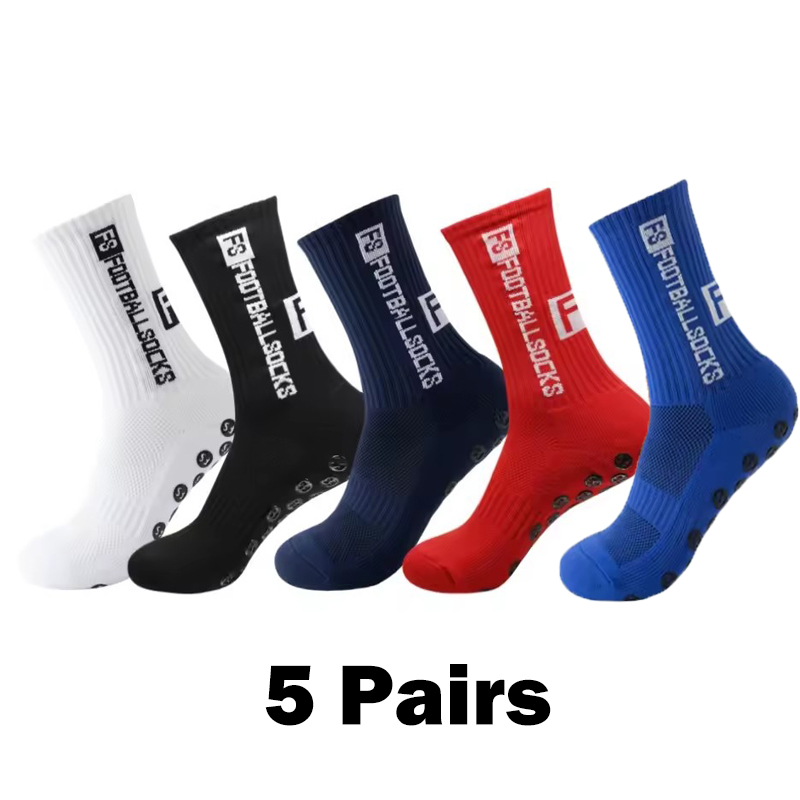 5 pares de meias masculinas de futebol antiderrapantes e agarradoras para competições esportivas respiráveis e absorventes de suor ao ar livre
