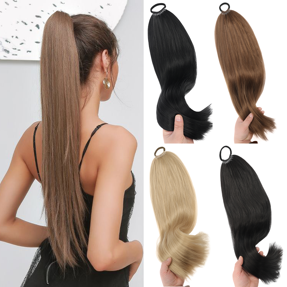 Synthetic 18inch/20inch/22inch/24inch/26inch/28inch/32inch Long Straight Wig Ponytail, Headband Ponytail, Elastic Rope Ponytail