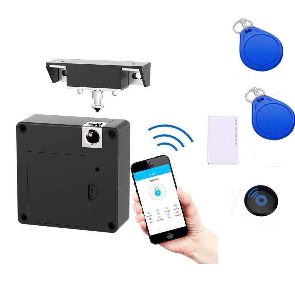 Cerradura electrónica para gabinete, cerraduras inteligentes NFC RFID, cerradura oculta para gabinete DIY con cerradura de pestillo deslizante para cajón de gabinete de doble puerta de madera