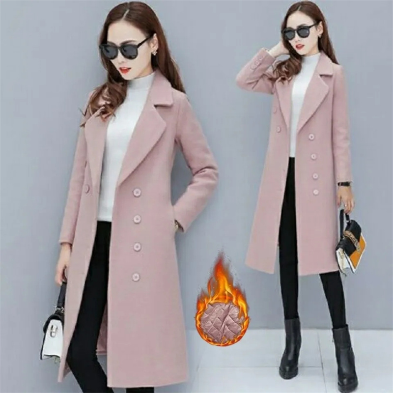 Manteau en Laine Velours Double Boutonnage pour Femme 2026 – Col Tailleur Épais Trench Printemps-Automne Tendance
