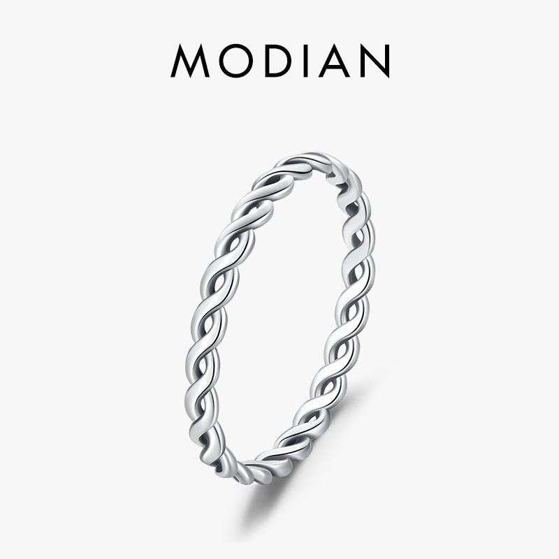 Modian Simple 925 Sterling Silver Texture Twisted Thin Stackable Small Finger Ring For Women Vintage Classic Fine Jewelry Gifts
