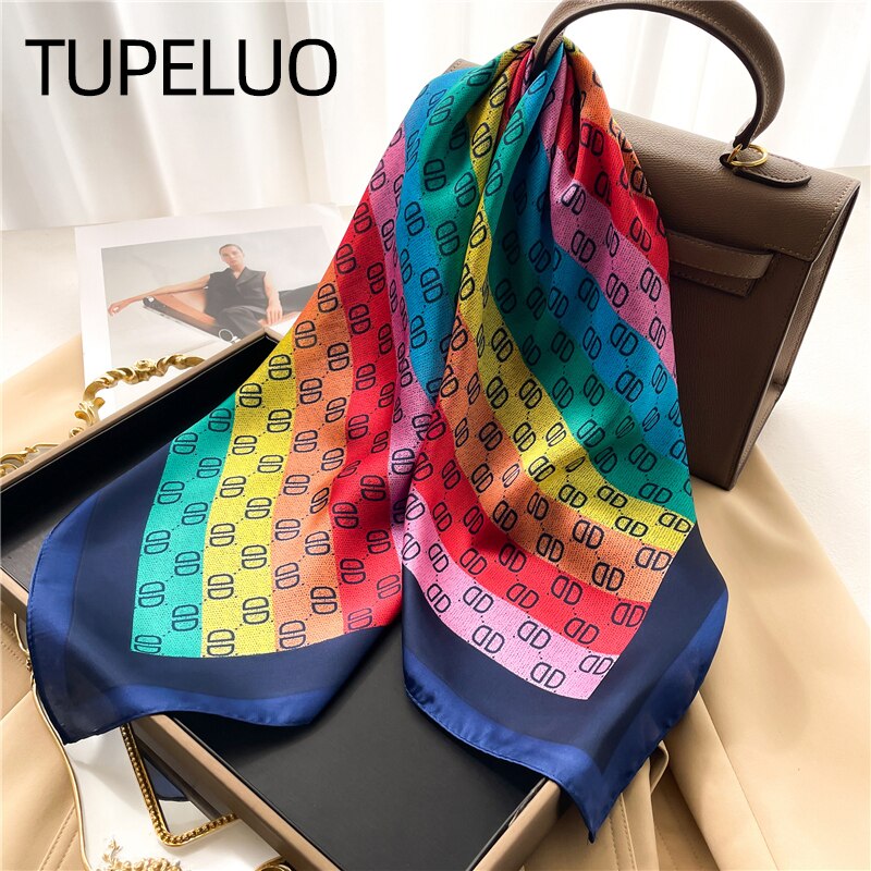 Lenço quadrado de seda de cetim de luxo para mulheres design fita de cabelo lenço bandana feminino hijab bandana envoltórios de pulso xale