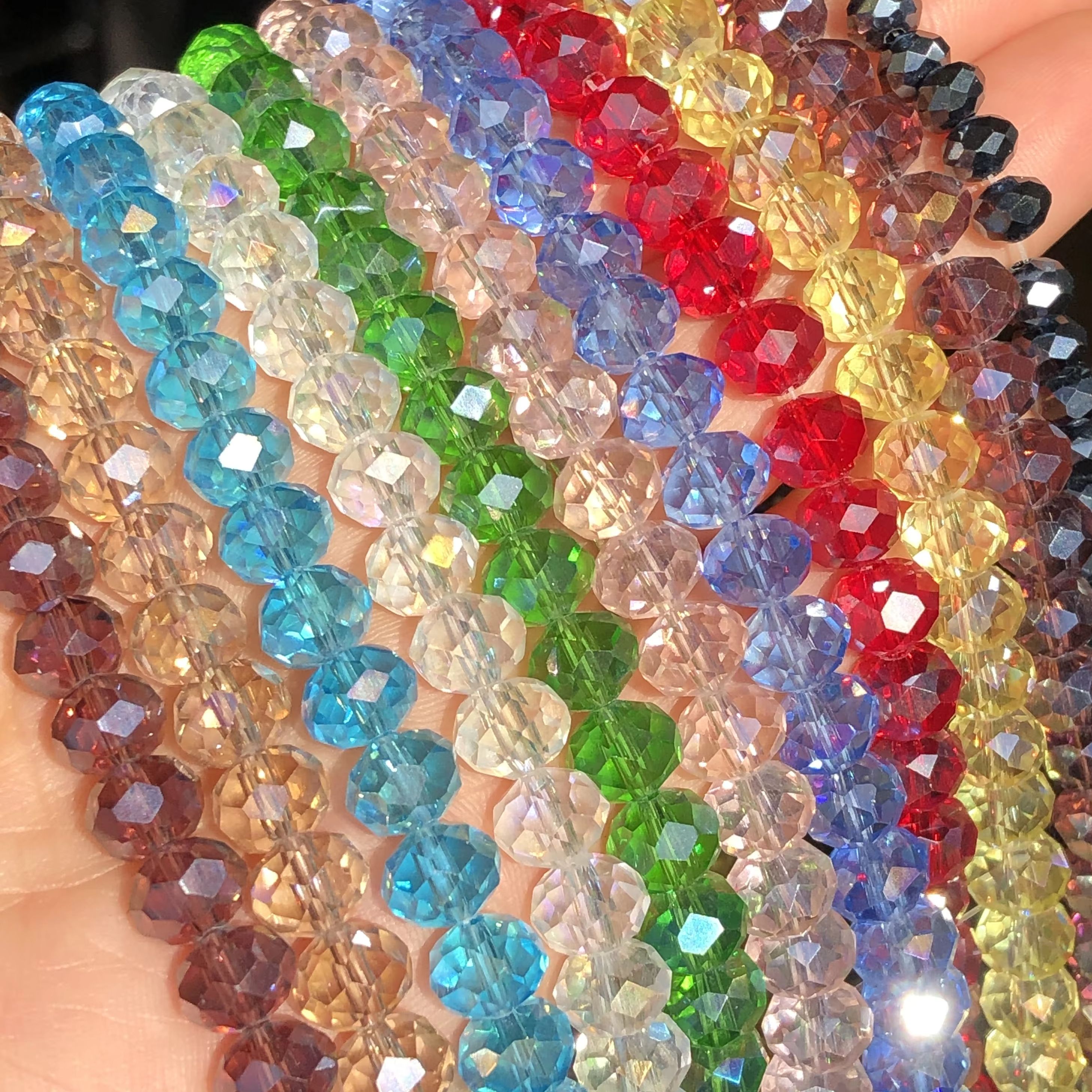 3/4/6/8Mm Manik-manik Kristal Bersegi Austria Manik-manik Kaca Rondelle Manik-manik Spacer Longgar untuk Membuat Perhiasan DIY Aksesori Gelang