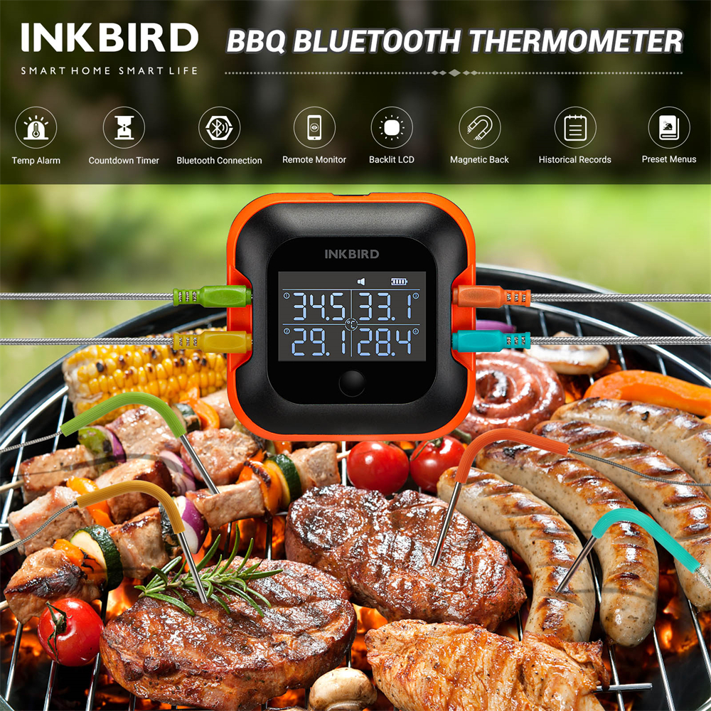 INKBIRD – thermomètre à viande pour BBQ 4 sondes IBT-24S, avec application intelligente, écran LCD, pour gril, fumoir, four, outil de cuisine