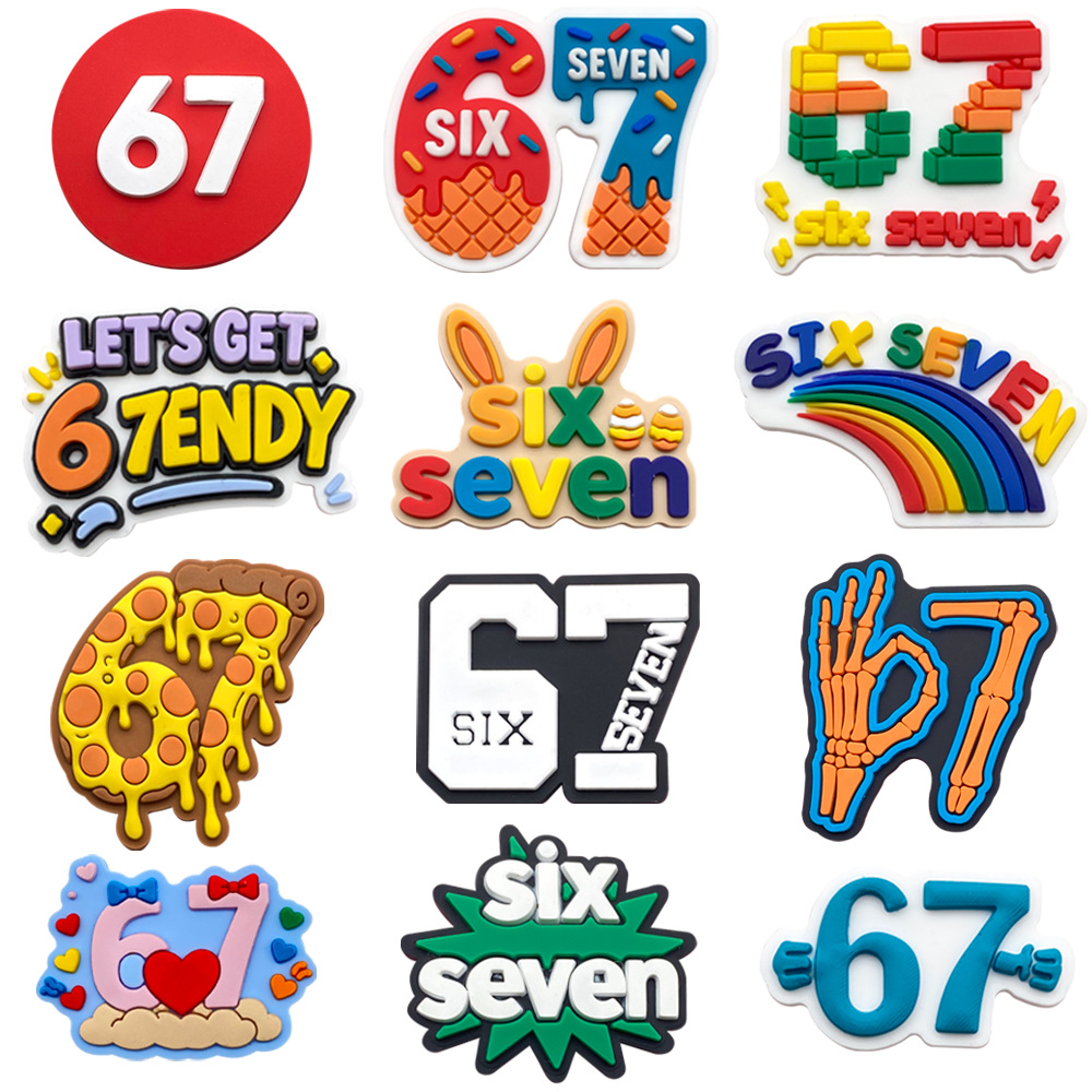 12Pcs 67 Number Shoe Charms for Croc Clogs, Cute Cartoon Six Seven Shoe Pins for Kids Teens Adults, DIY  Party Gifts
