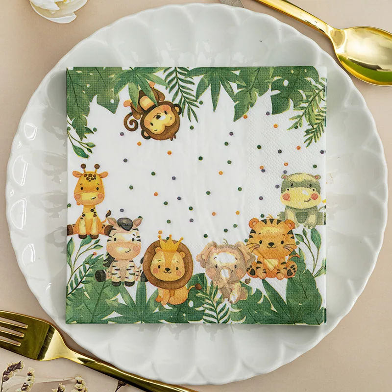 20 sztuk/worek Cartoon Jungle Safari Animal serwetki papierowe jednorazowe chusteczki ręcznik dla dzieci urodziny Baby Shower strona dekoracji