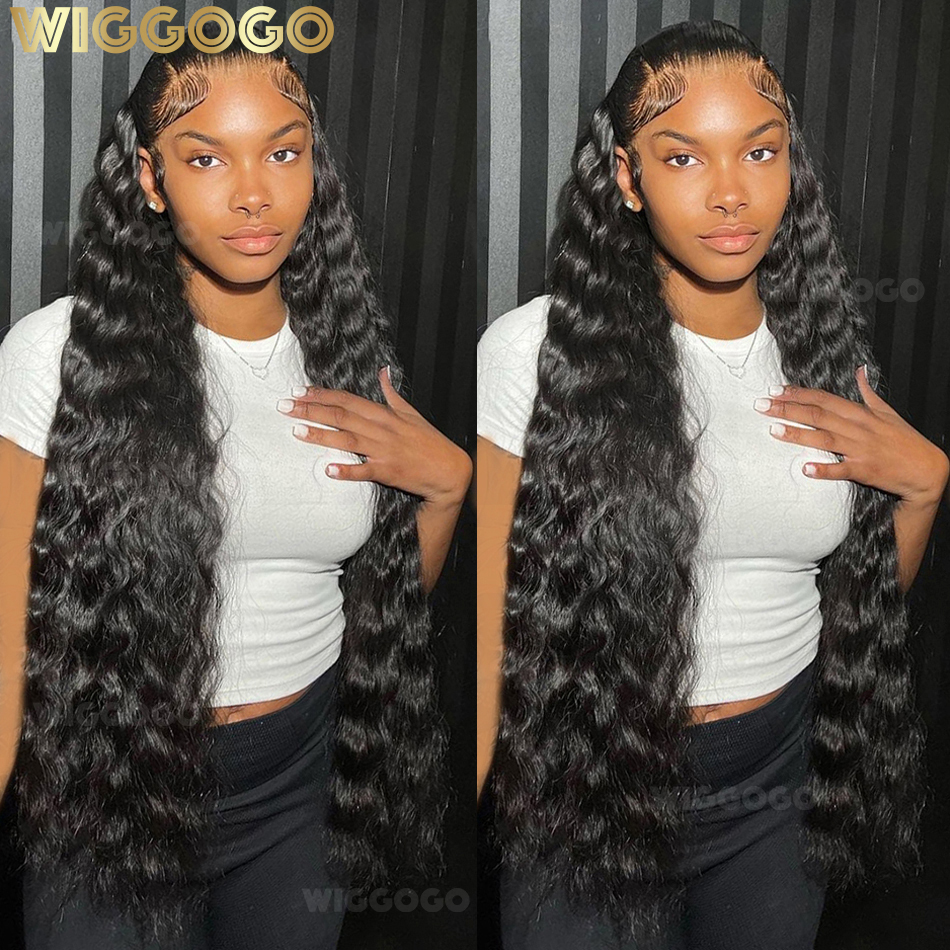 Wiggogo 40 Inch Human Hair 13X4 Deep Wave Frontal Wig 13X6 Curly Hd Lace Front Wigs Brazilian Water Wave 5x5 Hd Lace Closure Wig