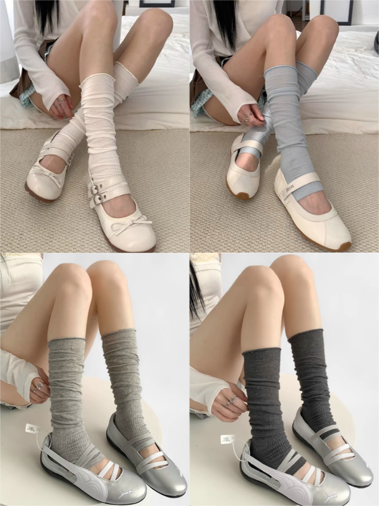 Thin Ruffled Edge Cotton Slouch Leg Warmers Women Ins Trendy Lolita Cos JK Style Ballet Solid Color Calf Stirrup Knee High Socks