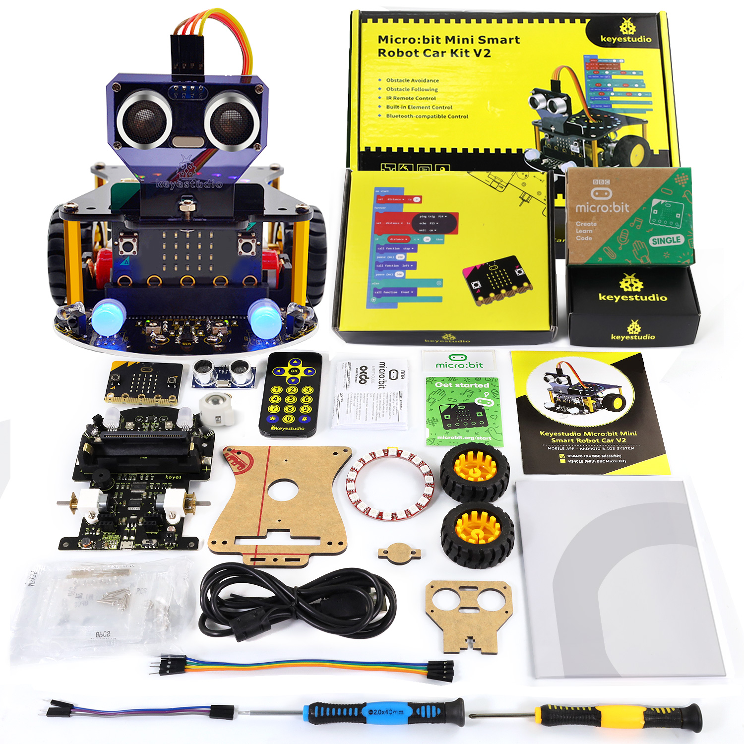 Keyestudio Microbit V2 Robot Auto Kit voor BBC Microbit V2 Slimme Robotauto's voor Makecode & Micropython Programmering STEM Kit