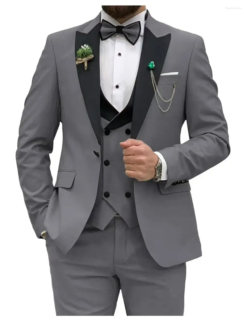 3 Stuks Herenpakken Koningsblauw Heren Slim Fit Double Breasted Pak Bruiloft Prom Party Business(Blazer Vest Broek)