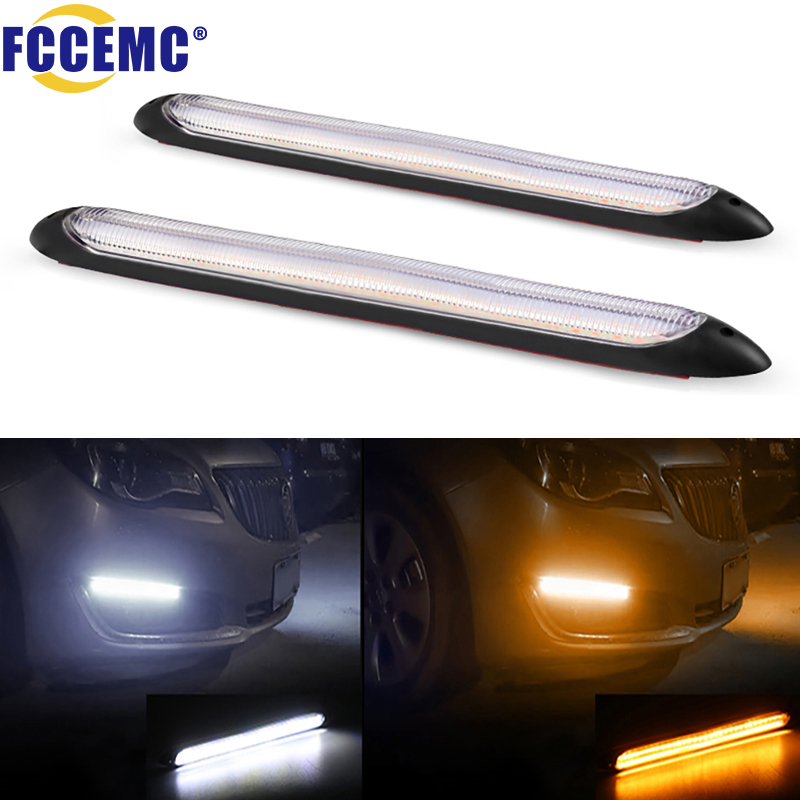 Luces de circulación diurna DRL Led para coche, 2 uds., impermeables, universales, DC 12V, faro automático, señal de giro secuencial, luz diurna de flujo amarillo