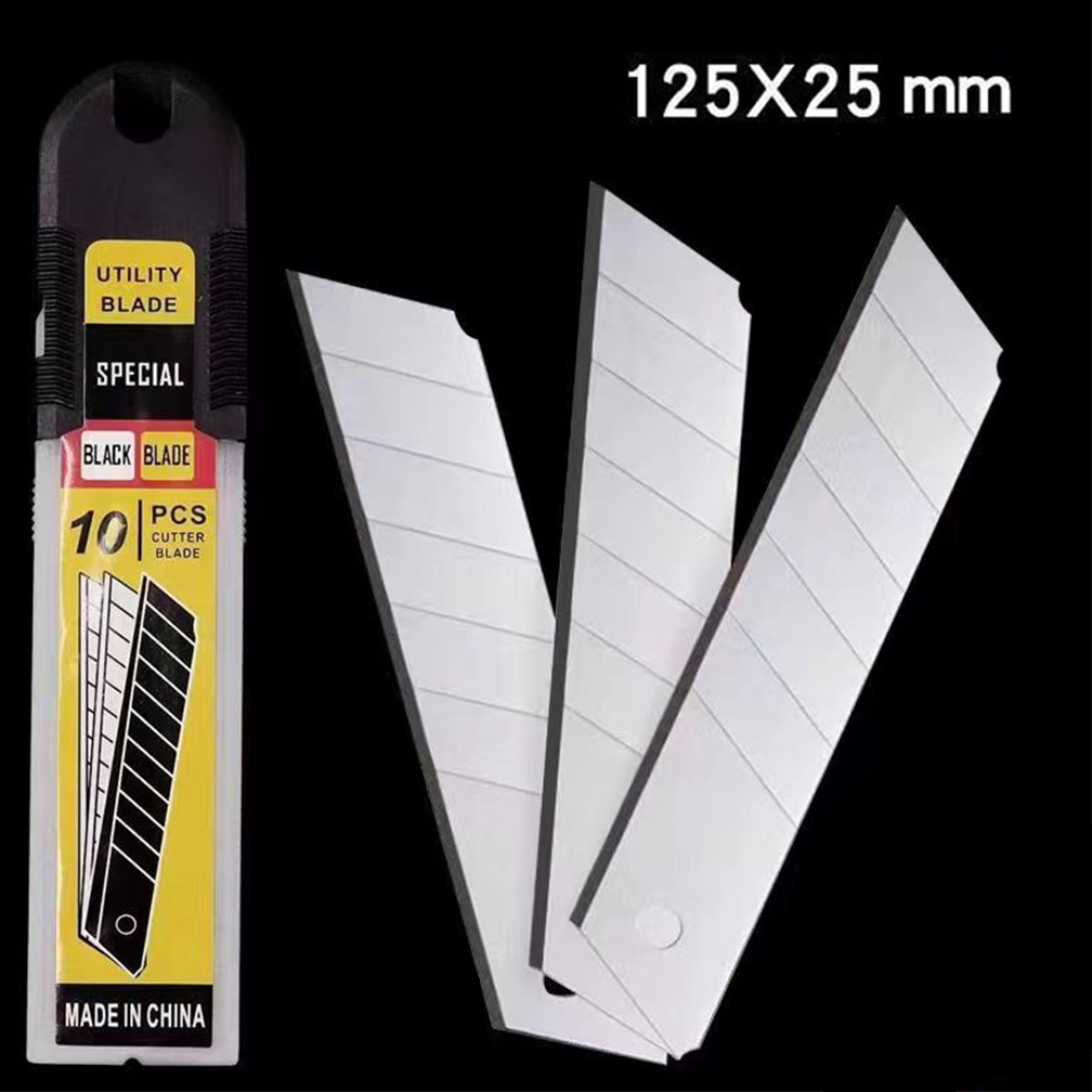 10 unids/set 25mm hoja de cuchillo para cuchillo de utilidad hoja de repuesto hogar escuela arte artesanía caja de papel cuchillos de corte acero al carbono