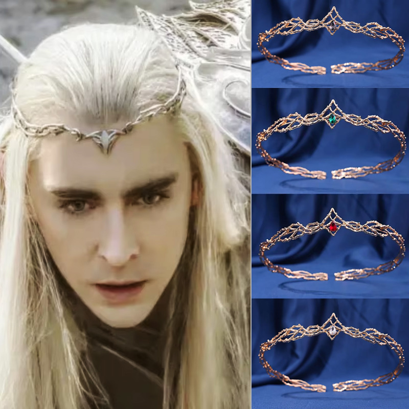 Diadema de corona redonda de elfos King para mujer, diadema de circonita con gota de agua, accesorios nupciales para el cabello, joyería, regalo de Cosplay