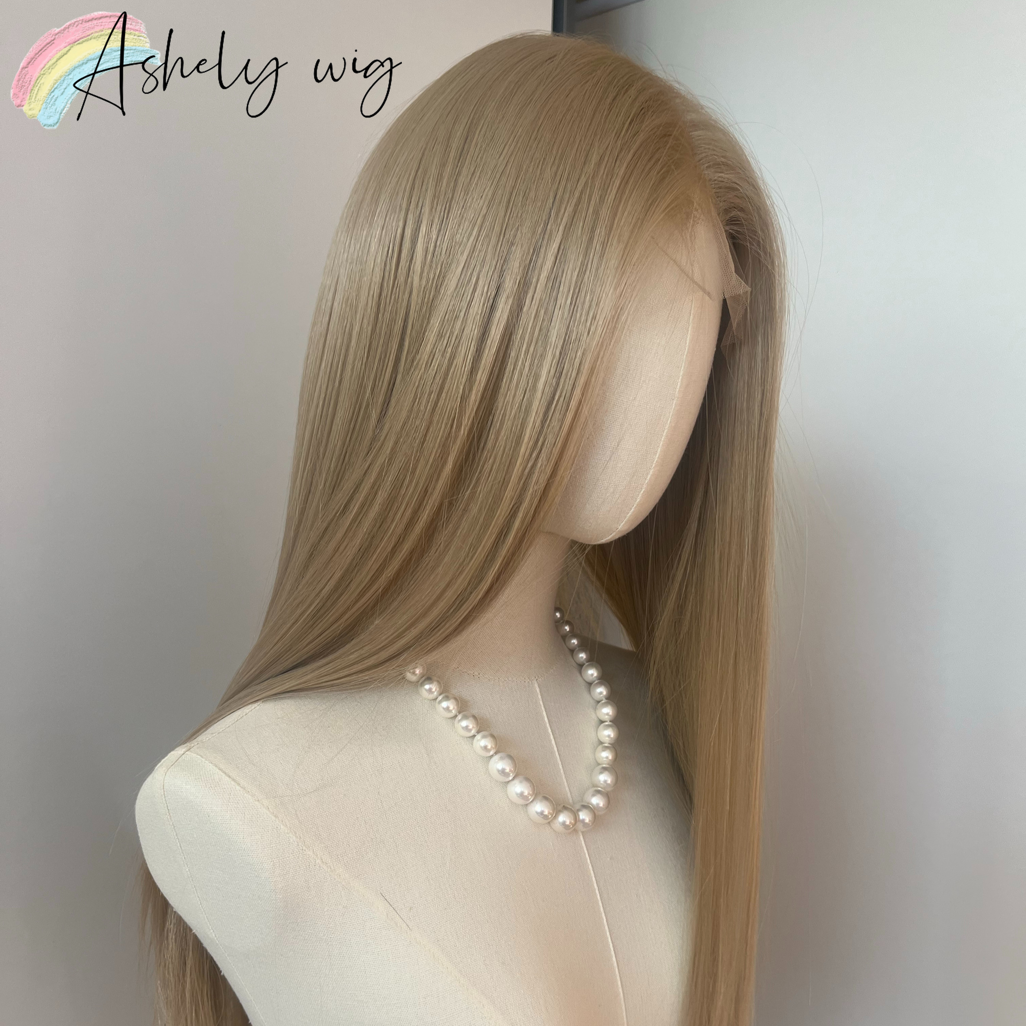 Ashely – perruque Lace Front Wig synthétique lisse et longue, blond platine, 26 pouces, 13x4, Fibers à haute température pour Cosplay