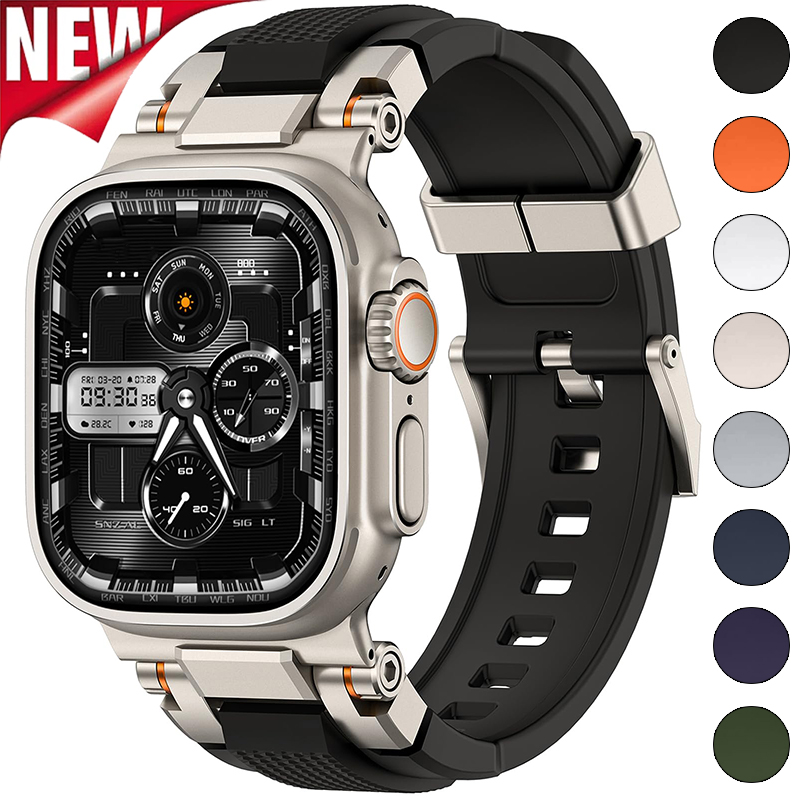 Pulseira Esportiva Masculina para Apple Watch Band Ultra 3/2 49mm 46mm 45mm 44mm 42mm, Bracelete de Silicone para Iwatch Série 11 10 9 8 7 6