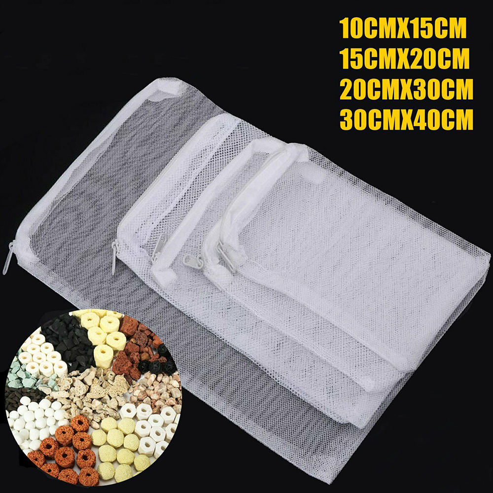 Nylon Mesh Zip Net Bag Aquarium Fish Tank Pond Filter Supplies Media Tool