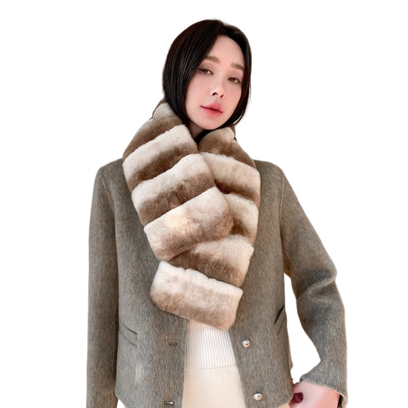 Winter neuer Rex-Kaninchenhaarschal faul lässig vielseitiger echter Plüsch warmer Pelzschal Nachahmung Chinchilla-Farbe Frauen