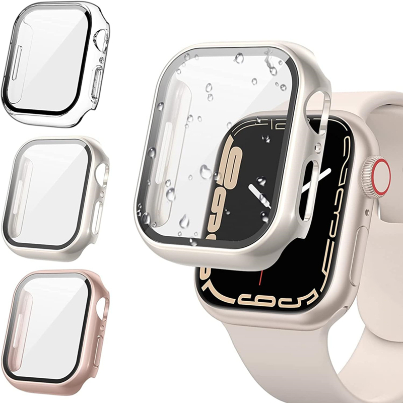 Vidrio + cubierta para Apple Watch funda 8 7 6 SE 5 9 iWatch accesorios Protector de pantalla Apple watch serie 44mm 45mm 41mm 40mm 42mm 38mm