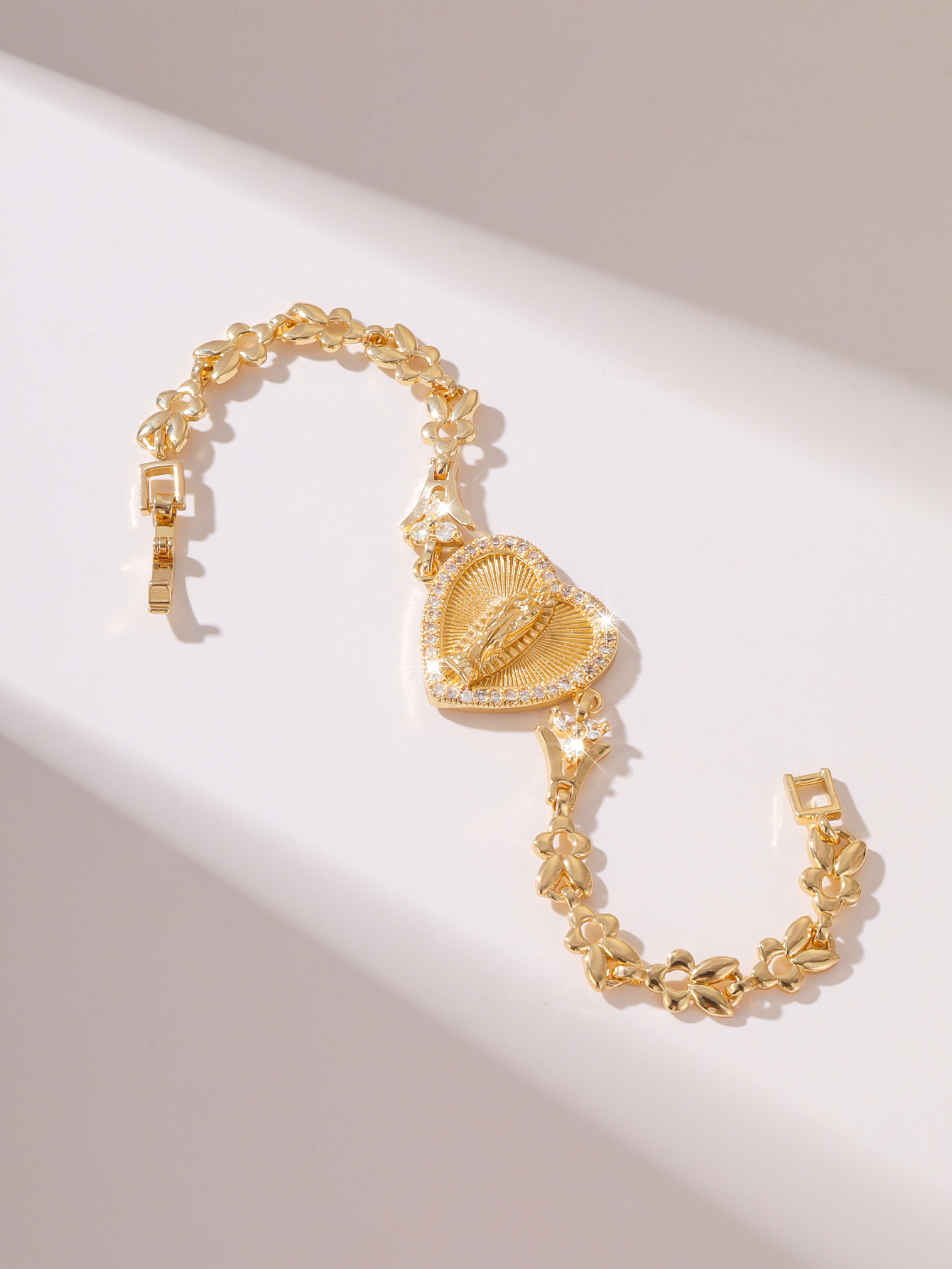 FanSibao Religious Jewelry Virgin Mary Heart Set Zircon Bracelet Suitable for Women and Girls
