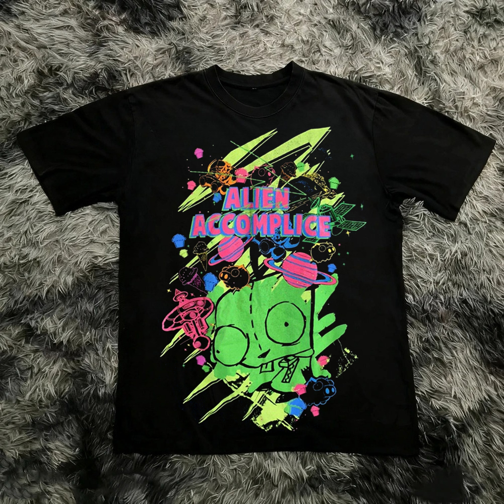Camiseta Vintage com Estampa do Desenho Animado Invader Zim, Manga Curta, Retro, Unissex, Estilo Gráfico, Nostalgia dos Anos 90, Moda de Rua de Verão, Camiseta Y2K