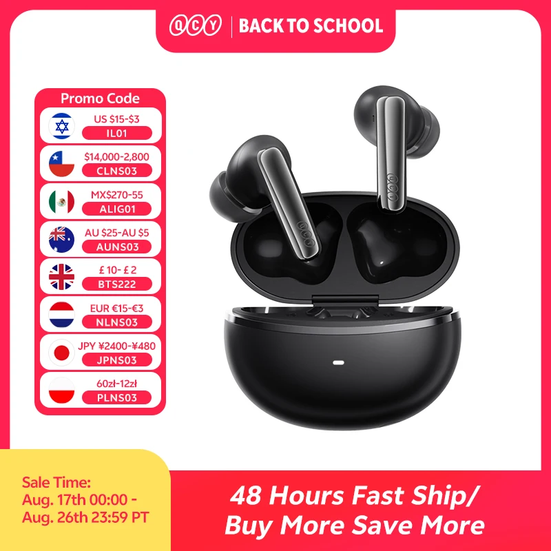 QCY MeloBuds N70 ANC Auriculares inalámbricos Bluetooth 6.0 con cancelación de ruido adaptativa, audio LDAC de alta resolución, 6 micrófonos, 50 horas de reproducción, carga inalámbrica, detección intraaural