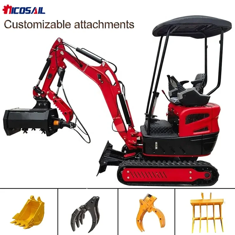 Mini escavadeira de construção personalizada, mini escavadeira de caminhão de borracha, máquina de 1,7 toneladas, pequena escavadeira de esteira, cores de venda