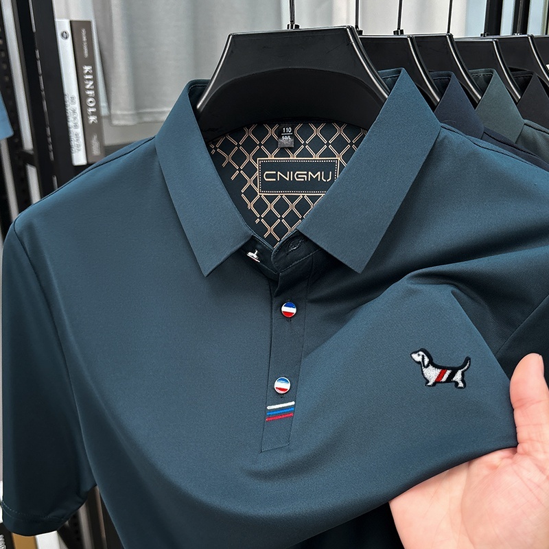 Hot Kwaliteit Man Poloshirt Met Korte Mouwen Revers Knop Hond Borduren Lente Casual Elegantie T-shirt Eenvoudige Zakelijke Herenkleding