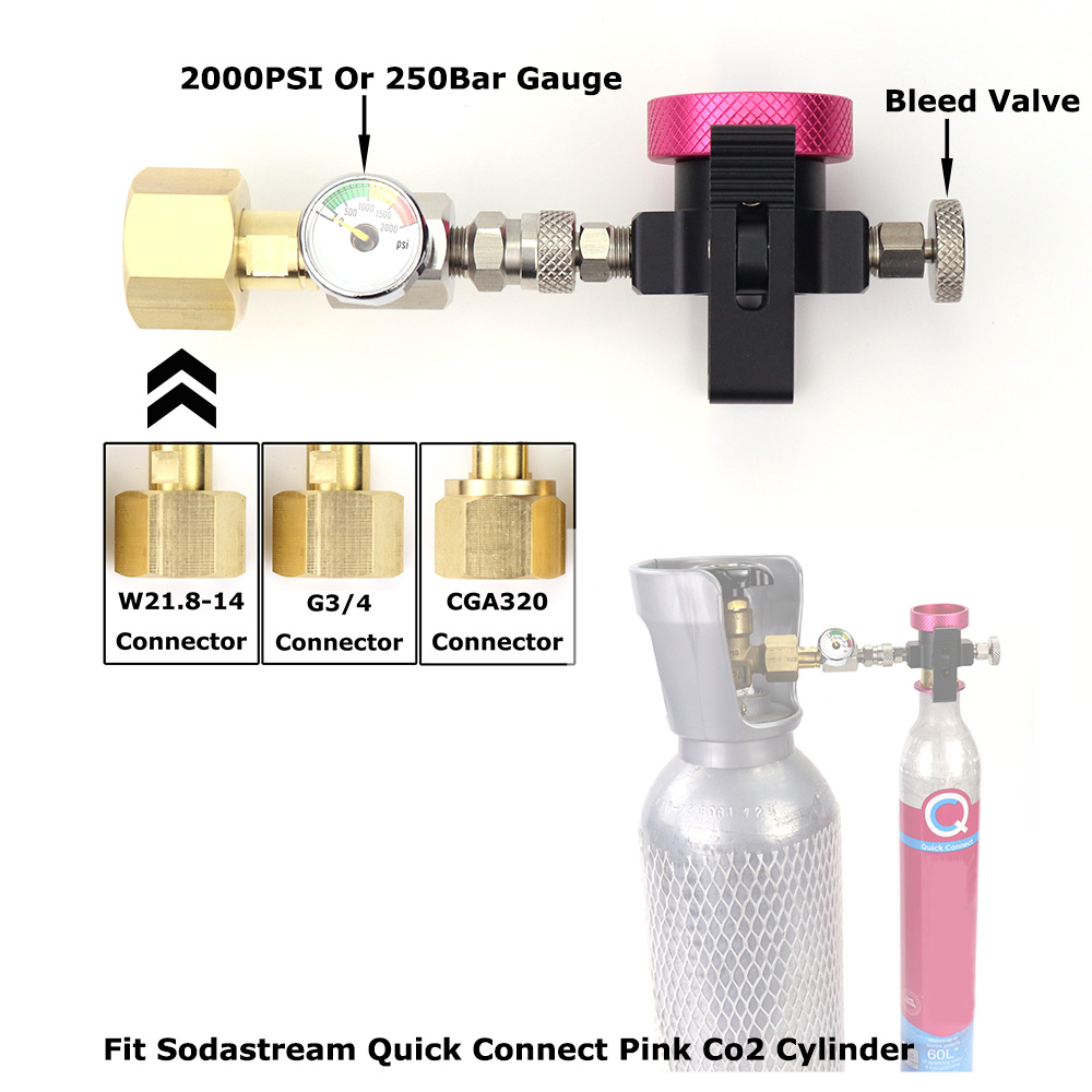 Adaptador de recarga de cilindro de Co2, estación de llenado con Kit de calibre, Terra Sodastream/DUO/Art, conexión rápida, color rosa
