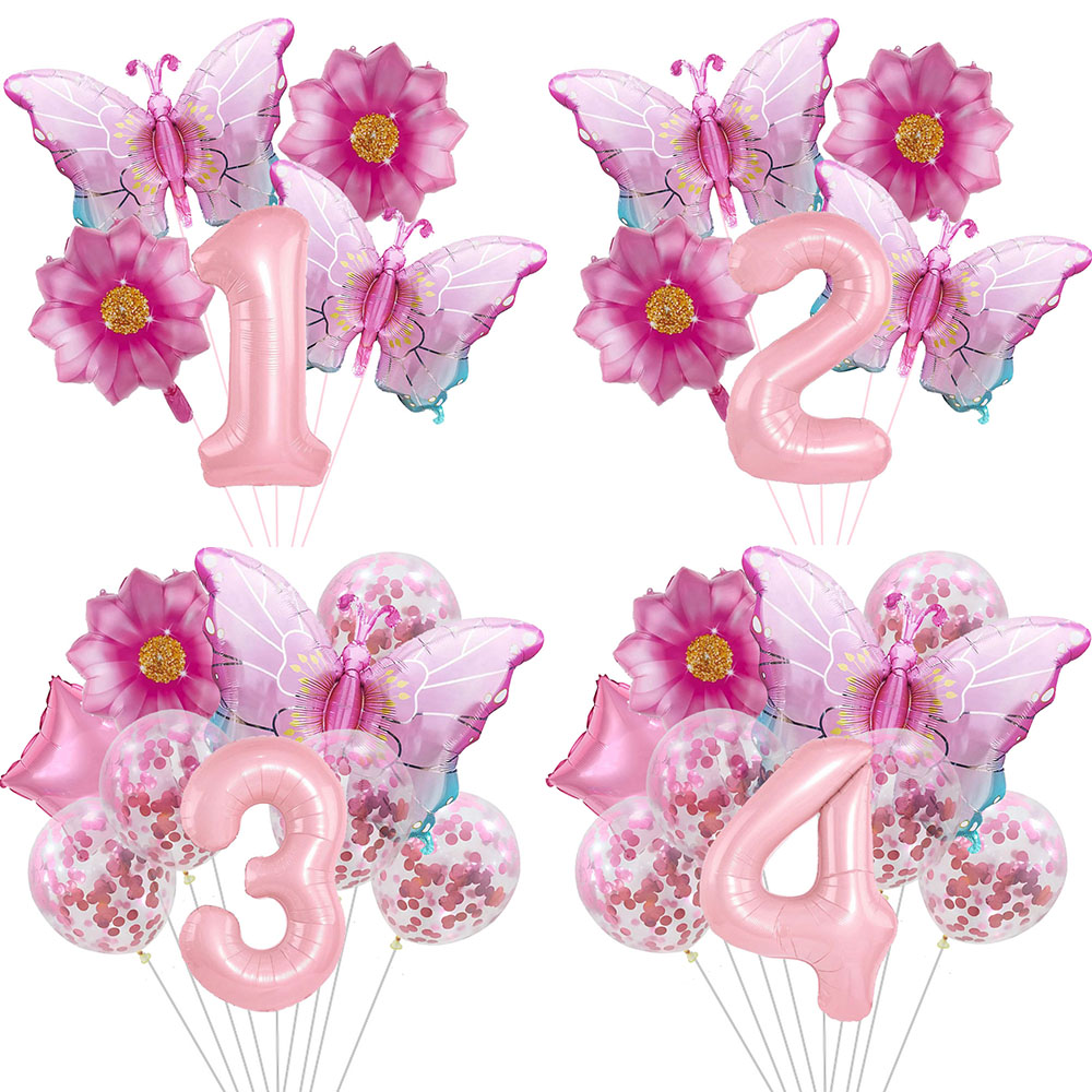 1 Set rosa Schmetterlings-Folienballons, 32 Zoll, Zahlengeburtstags-Folienballons für Mädchen, Schmetterlingsparty, Hochzeit, Geburtstag, Dekorationen