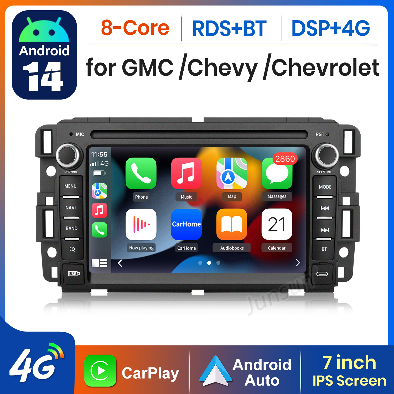 AWESAFE 7 "CarPlay Wireless per Apple Android Auto Autoradio Stereo Per Chevy Silverado GMC Yukon Sierra Acadia Navi BT RDS FM