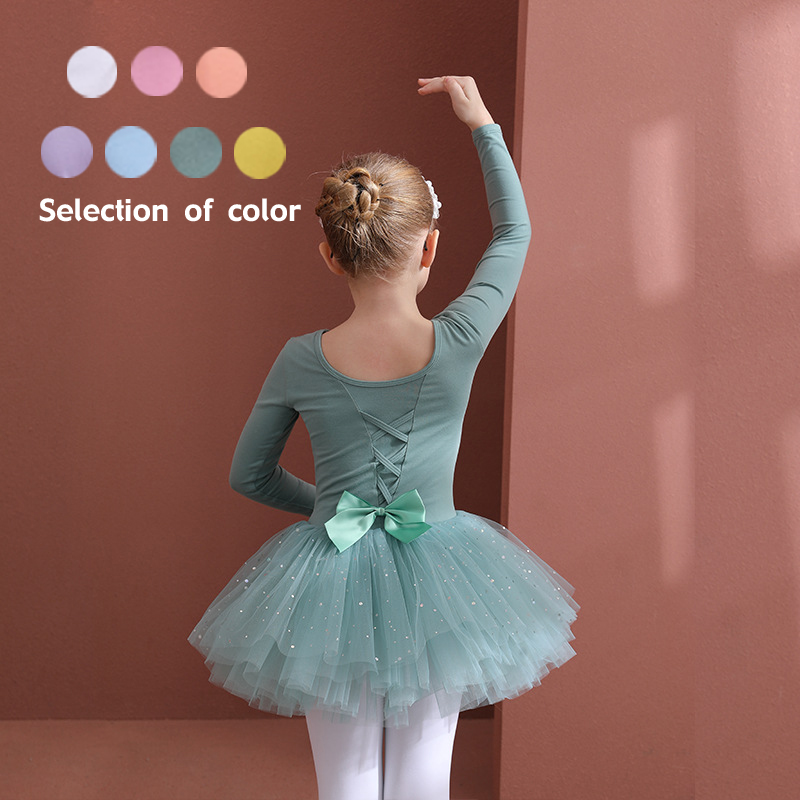Vestito da tutu per danza classica per ragazze Bambini Maniche corte/lunghe Tulle Bowknot Skate Ginnastica Natale Festa di compleanno Body Dancewear